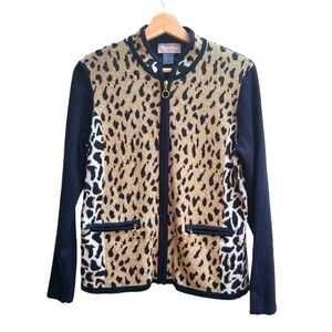 Lepord Print Cardigan with Gold Hardware, Size Medium
